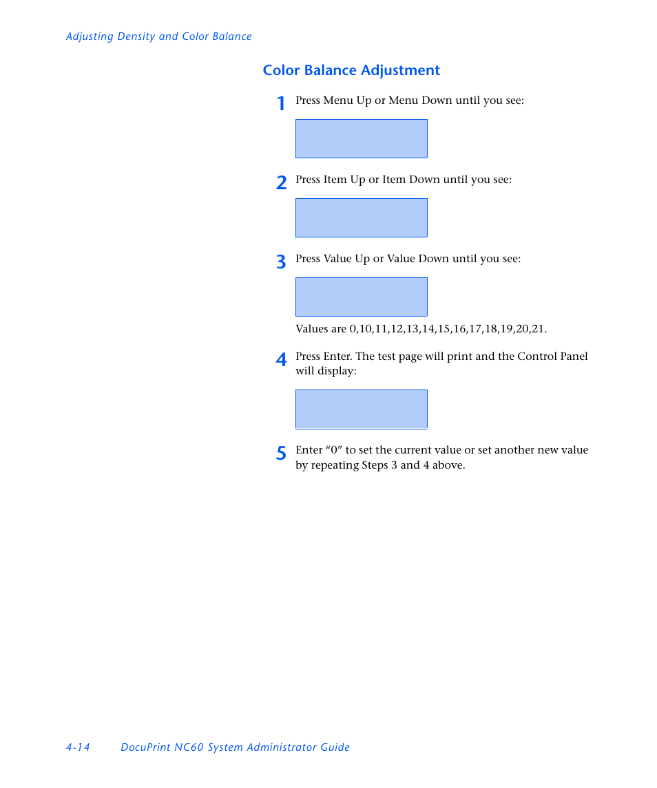 Color balance adjustment | Xerox DocuPrint NC60 User Manual | Page 148 / 186