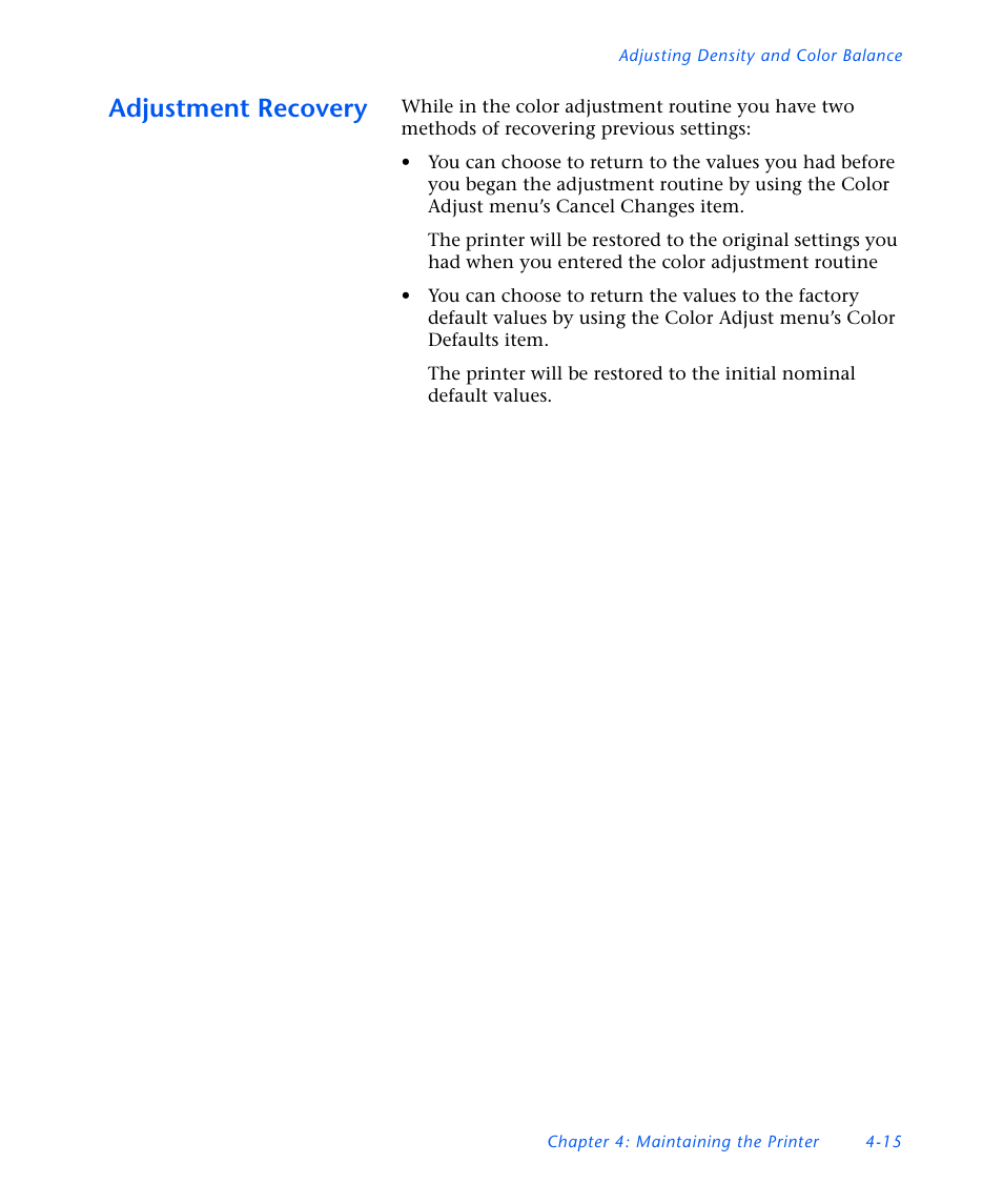 Adjustment recovery, Adjustment recovery -15 | Xerox DocuPrint NC60 User Manual | Page 149 / 186