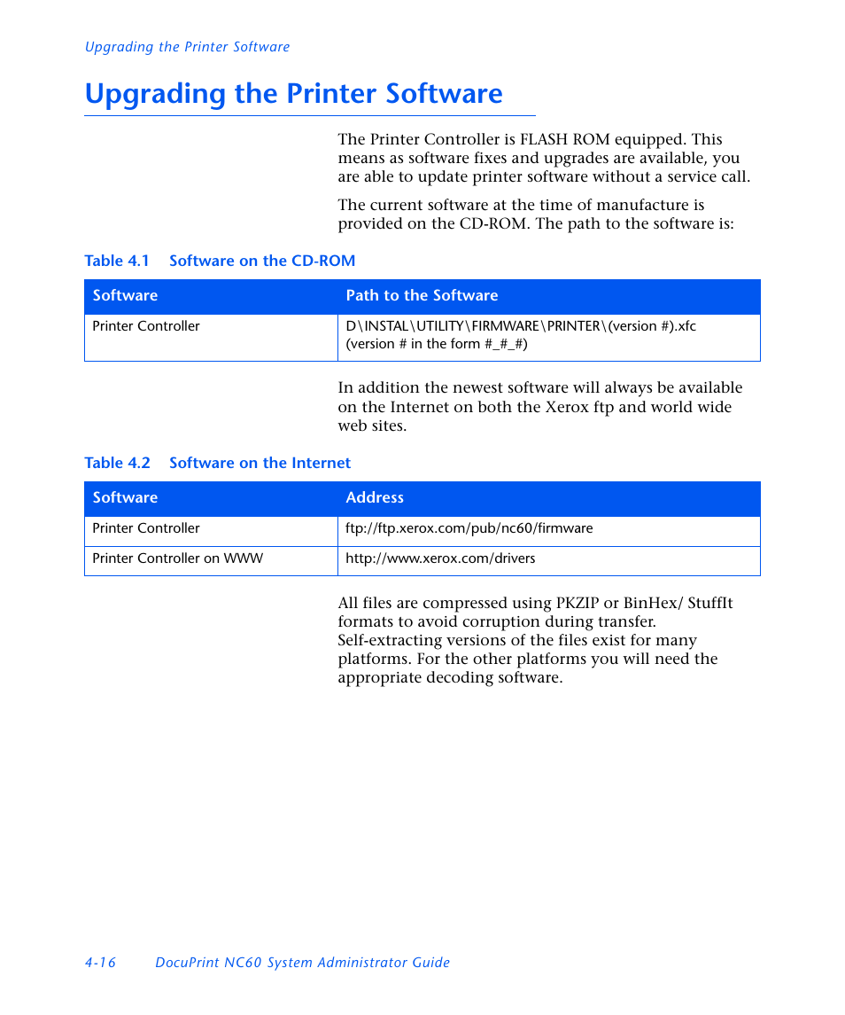 Upgrading the printer software, Upgrading the printer software -16 | Xerox DocuPrint NC60 User Manual | Page 150 / 186