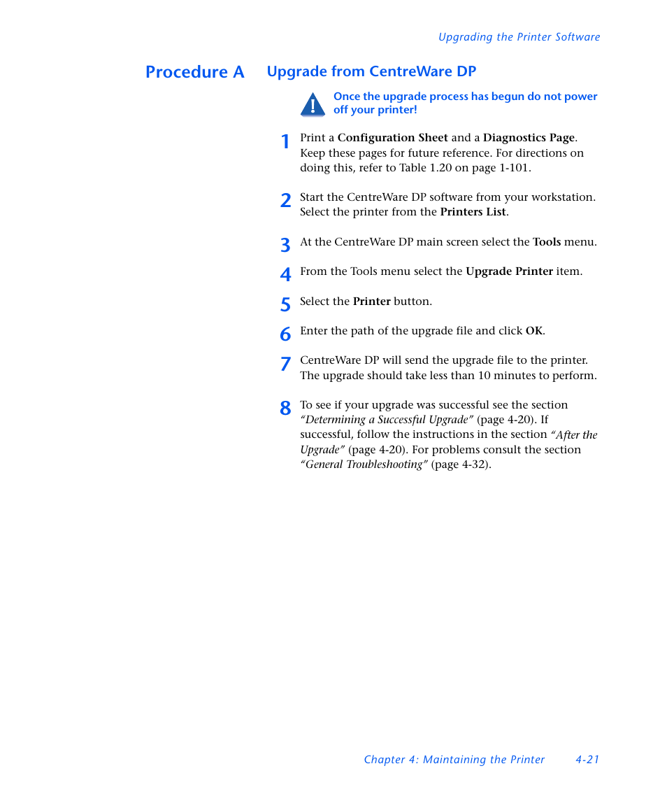 Procedure a, Upgrade from centreware dp, Procedure a -21 | Xerox DocuPrint NC60 User Manual | Page 155 / 186
