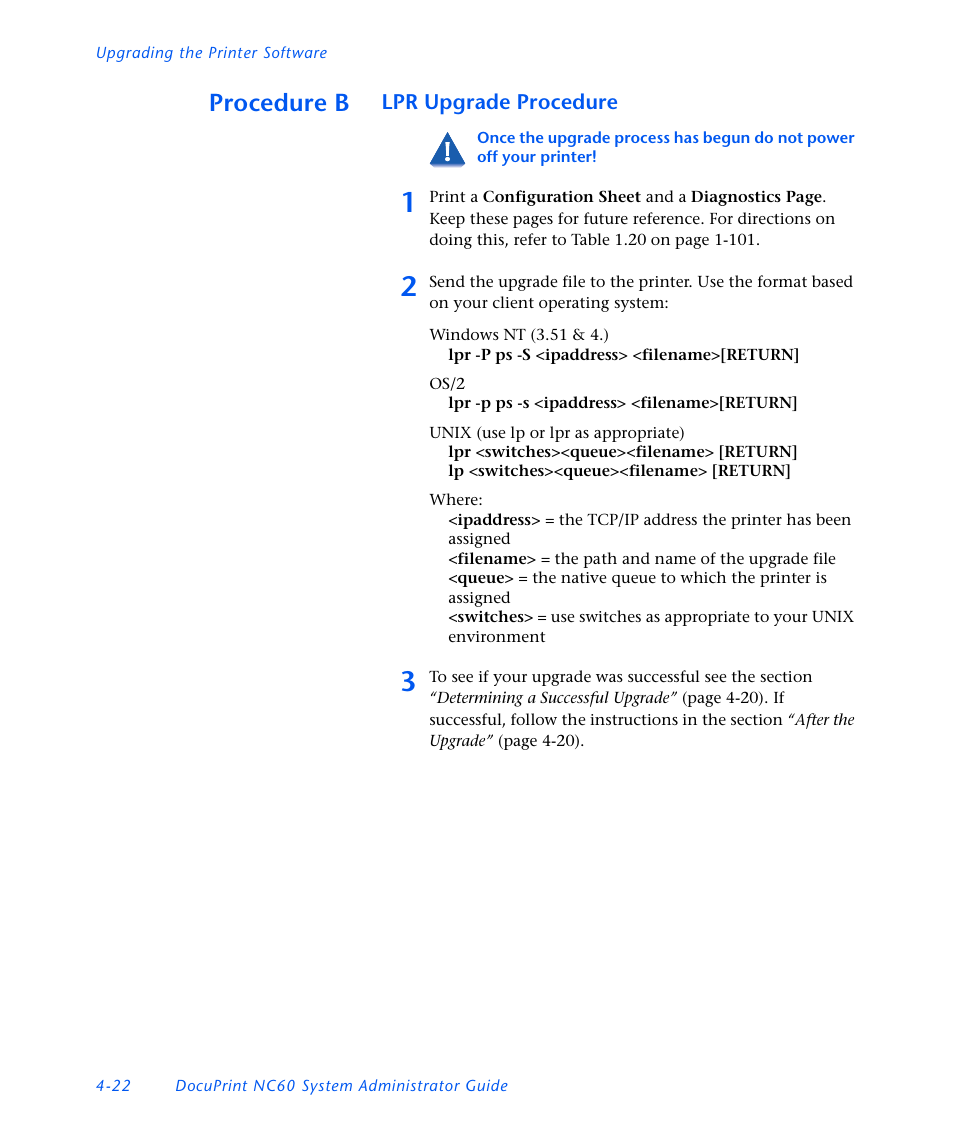 Procedure b, Lpr upgrade procedure, Procedure b -22 | Xerox DocuPrint NC60 User Manual | Page 156 / 186