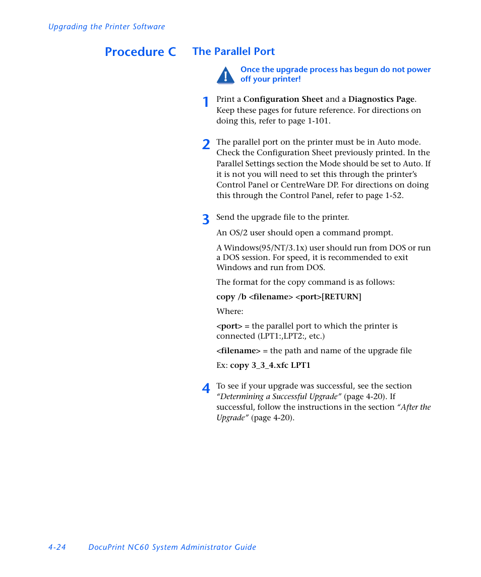 Procedure c, The parallel port, Procedure c -24 | Xerox DocuPrint NC60 User Manual | Page 158 / 186