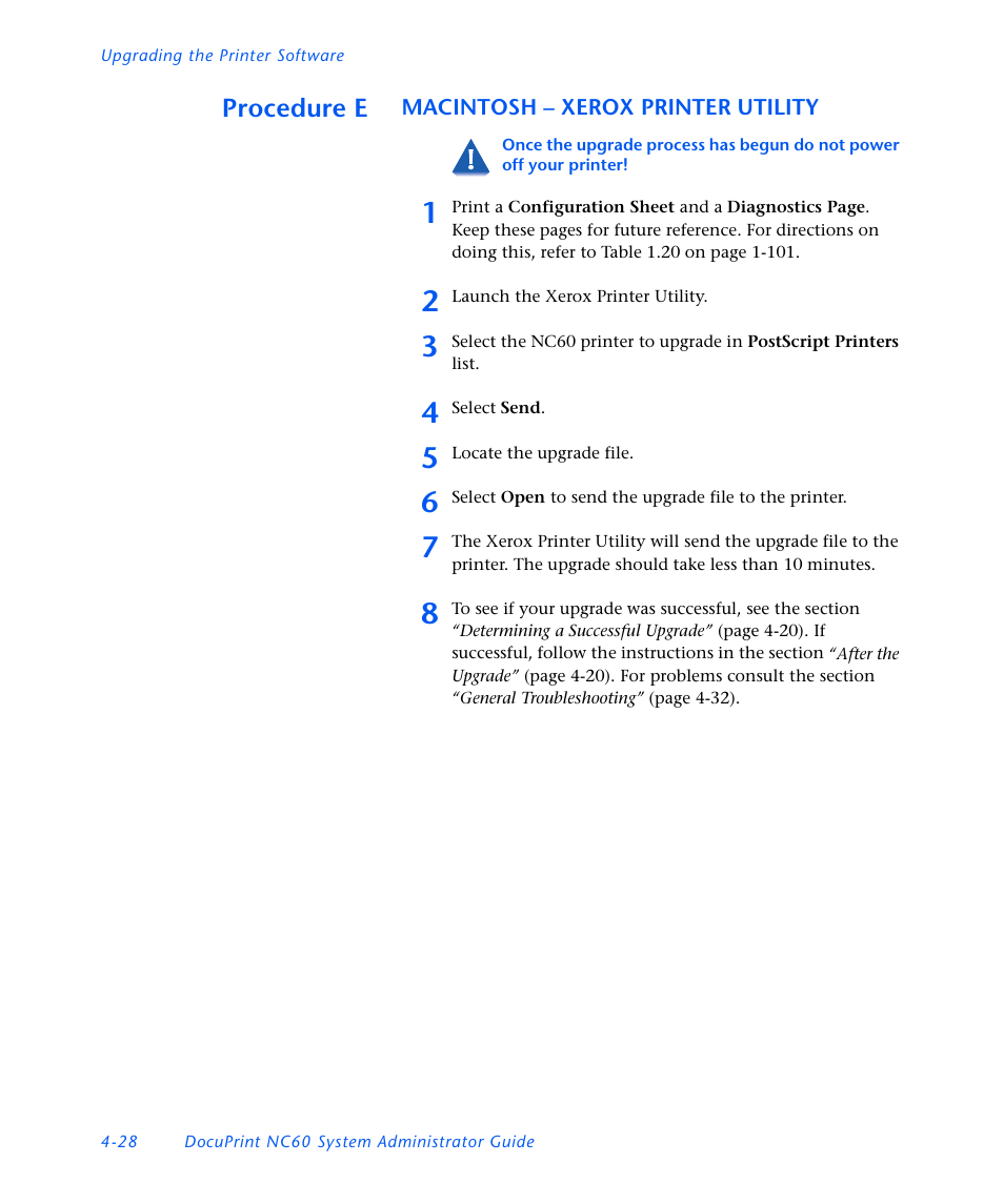 Procedure e, Macintosh – xerox printer utility, Procedure e -28 | Xerox DocuPrint NC60 User Manual | Page 162 / 186