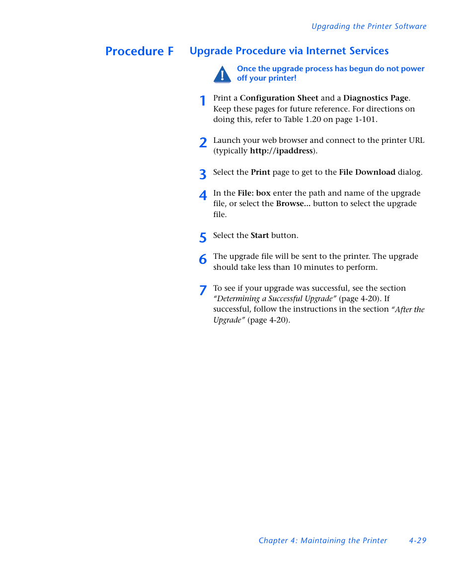 Procedure f, Upgrade procedure via internet services, Procedure f -29 | Xerox DocuPrint NC60 User Manual | Page 163 / 186