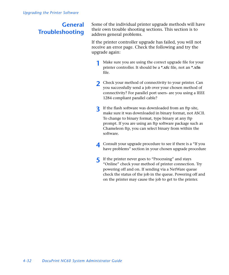 General troubleshooting, General troubleshooting -32 | Xerox DocuPrint NC60 User Manual | Page 166 / 186