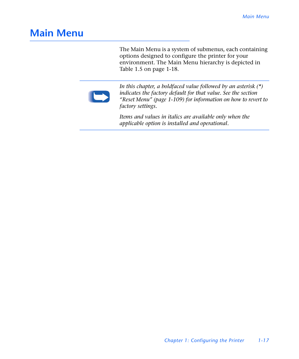 Main menu, Main menu -17 | Xerox DocuPrint NC60 User Manual | Page 23 / 186