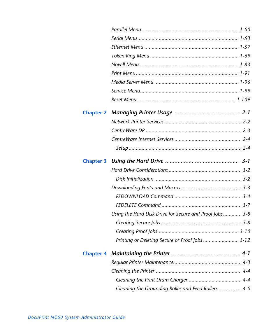 Xerox DocuPrint NC60 User Manual | Page 4 / 186