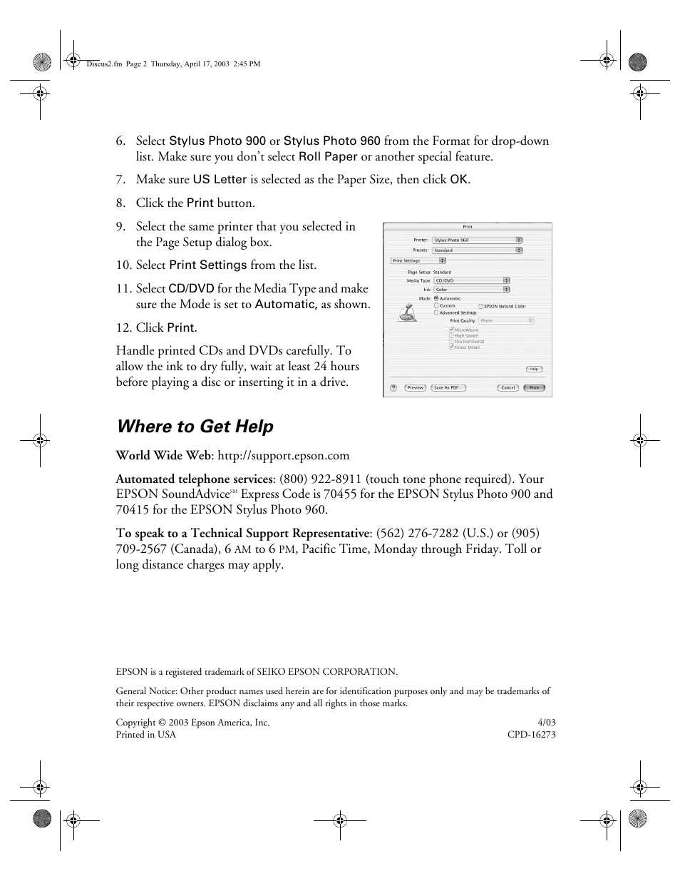 Where to get help | Epson OS X User Manual | Page 2 / 2