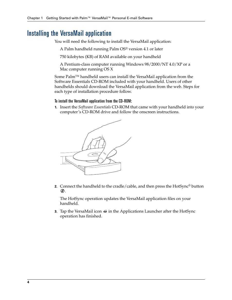 Installing the versamail application | 2nd Ave. Palm VersaMail 2.5 User Manual | Page 10 / 166