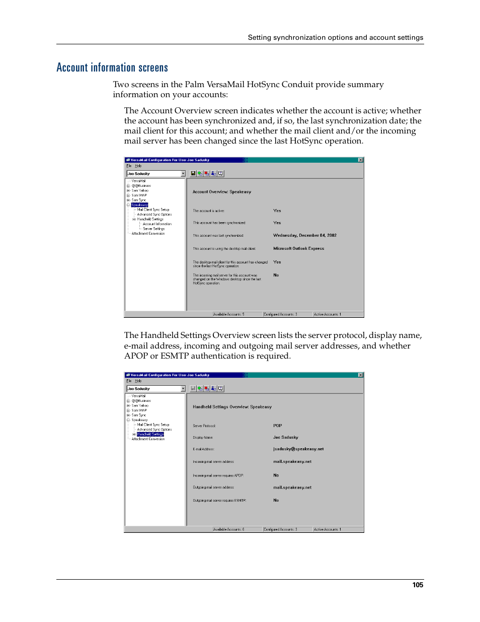 Account information screens | 2nd Ave. Palm VersaMail 2.5 User Manual | Page 111 / 166