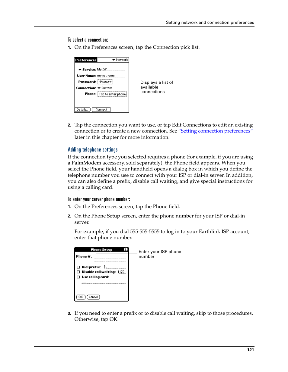 Adding telephone settings | 2nd Ave. Palm VersaMail 2.5 User Manual | Page 127 / 166