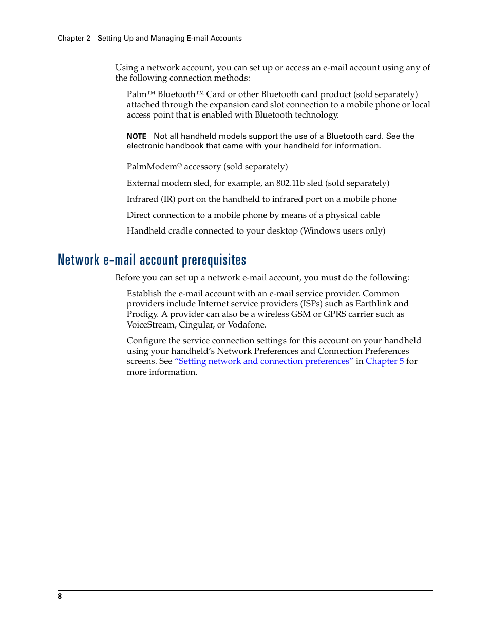 Network e-mail account prerequisites | 2nd Ave. Palm VersaMail 2.5 User Manual | Page 14 / 166