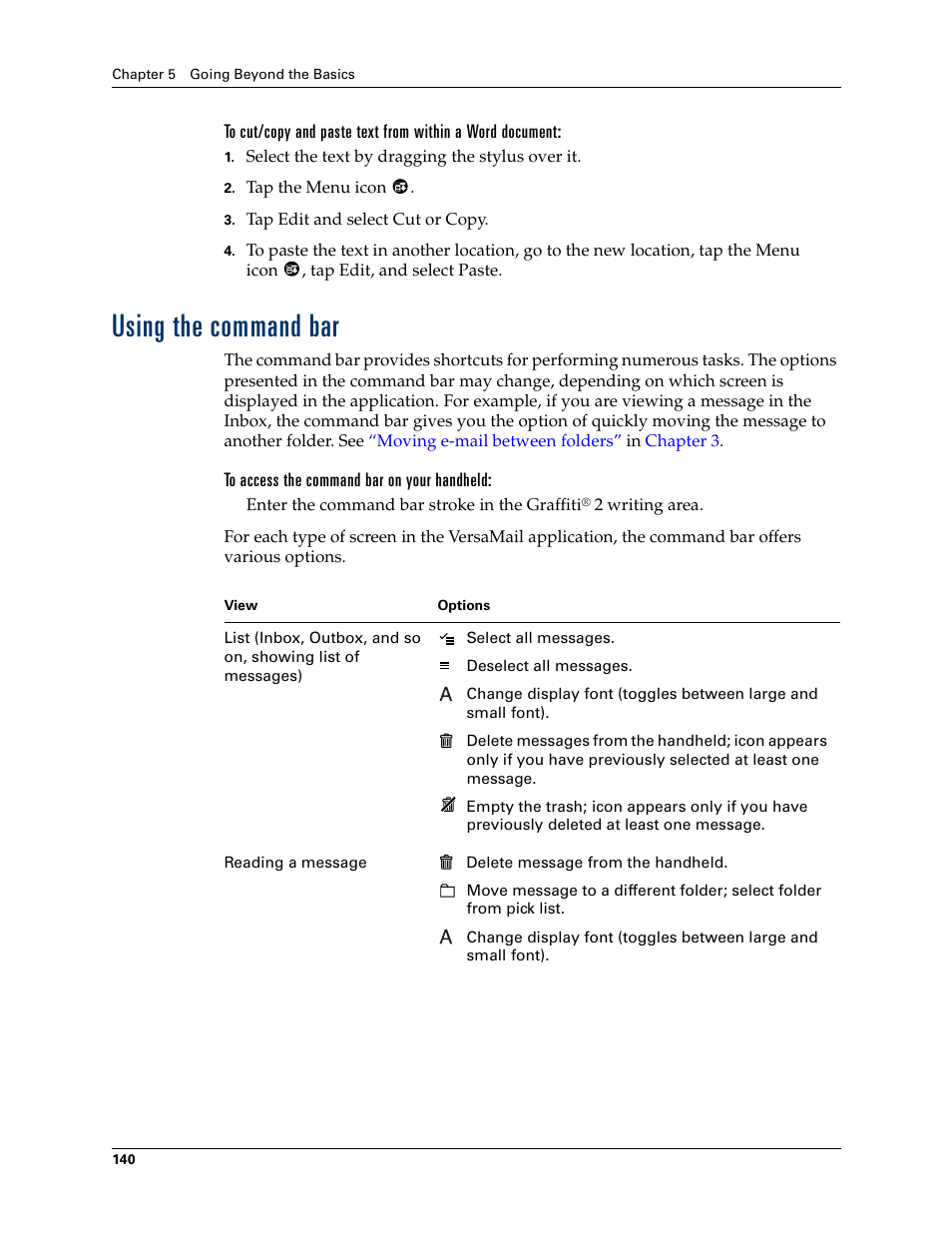 Using the command bar, Chapter 5 | 2nd Ave. Palm VersaMail 2.5 User Manual | Page 146 / 166