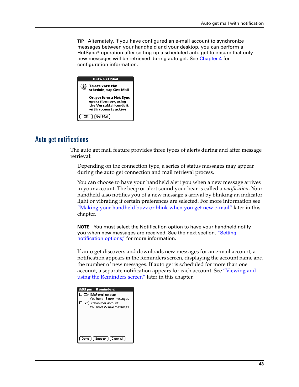Auto get notifications | 2nd Ave. Palm VersaMail 2.5 User Manual | Page 49 / 166