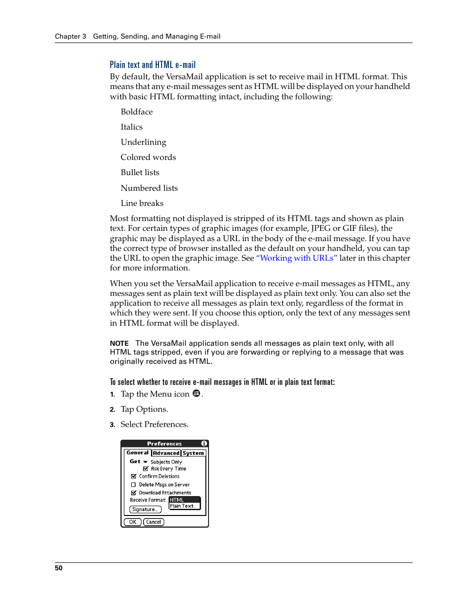 Plain text and html e-mail | 2nd Ave. Palm VersaMail 2.5 User Manual | Page 56 / 166