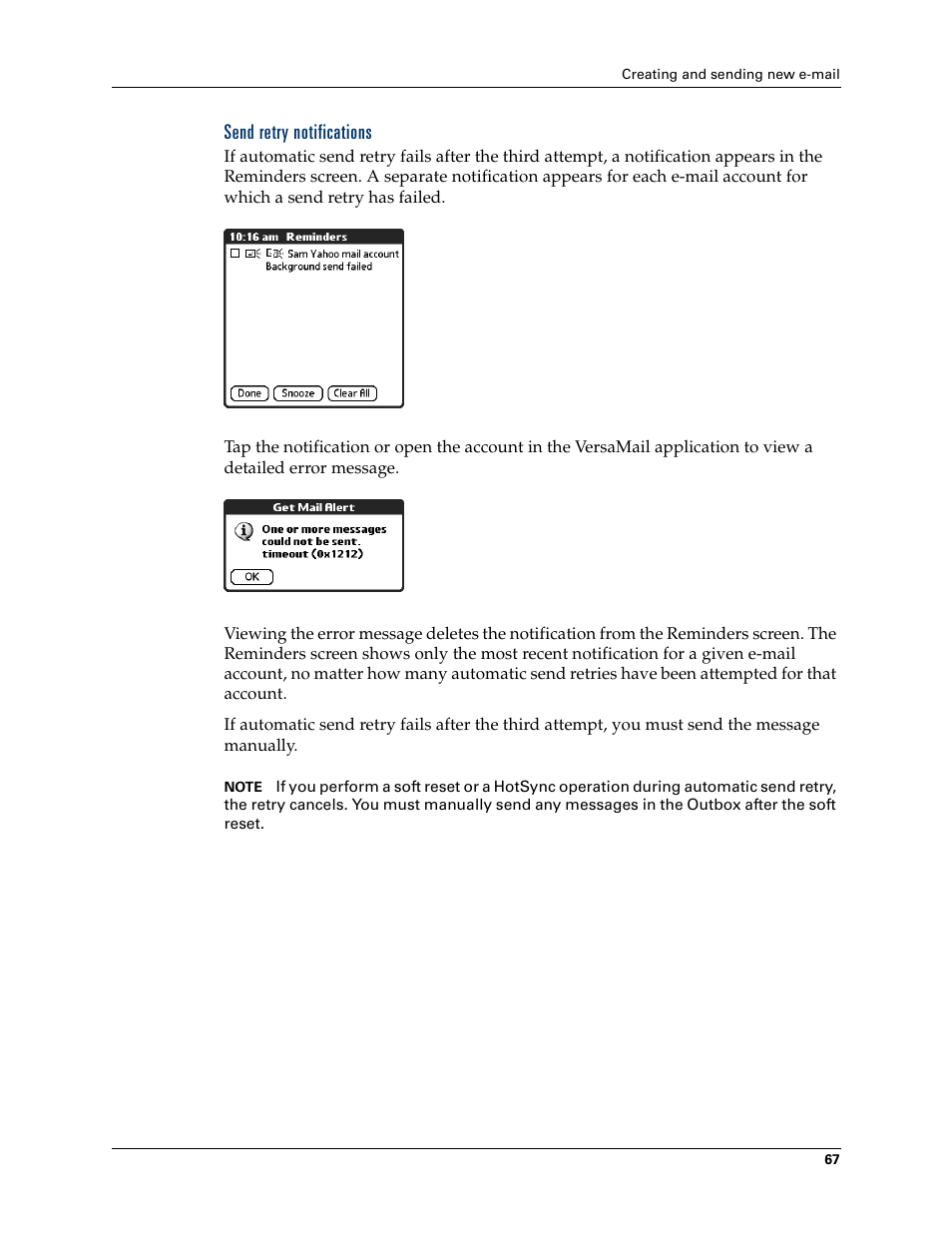 Send retry notifications | 2nd Ave. Palm VersaMail 2.5 User Manual | Page 73 / 166