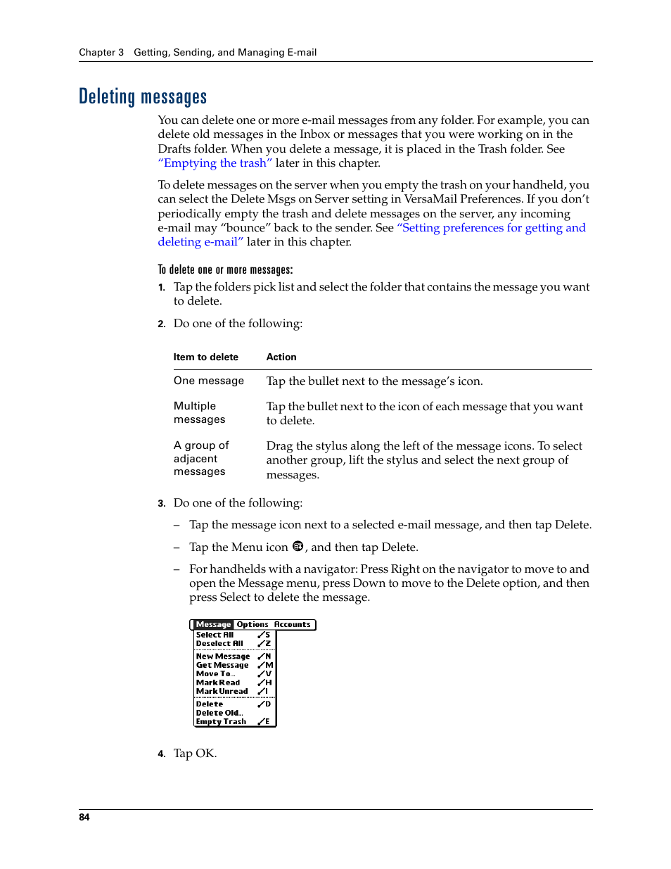 Deleting messages | 2nd Ave. Palm VersaMail 2.5 User Manual | Page 90 / 166