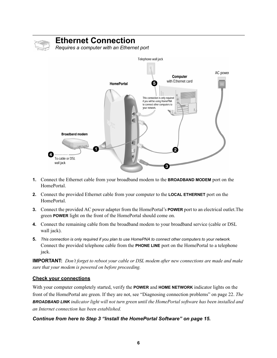 Ethernet connection, Check your connections | 2Wire HOME PORTAL 100S User Manual | Page 10 / 55