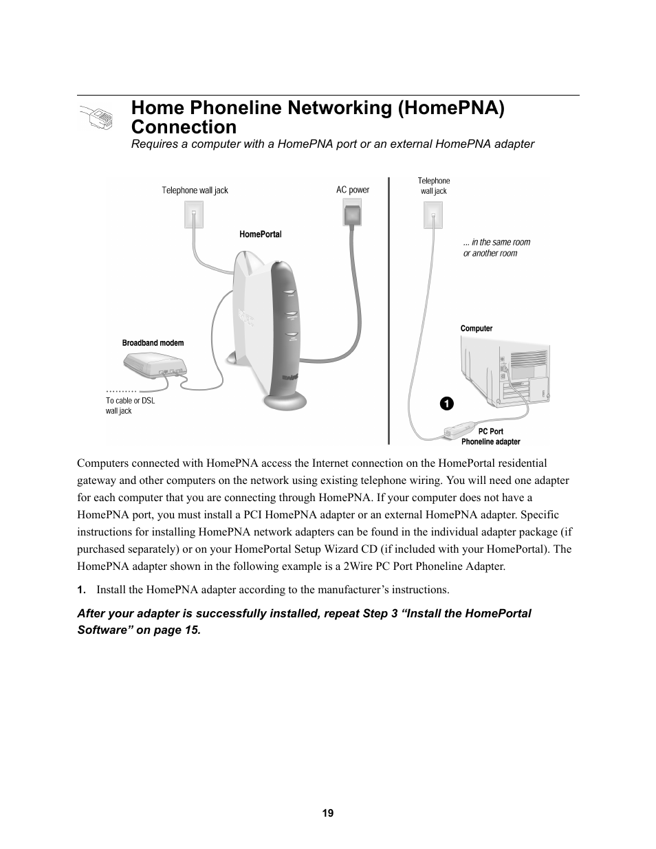 Home phoneline networking (homepna) connection | 2Wire HOME PORTAL 100S User Manual | Page 23 / 55