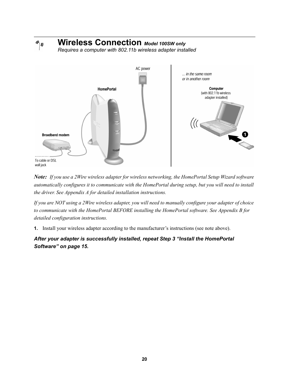 Wireless connection | 2Wire HOME PORTAL 100S User Manual | Page 24 / 55