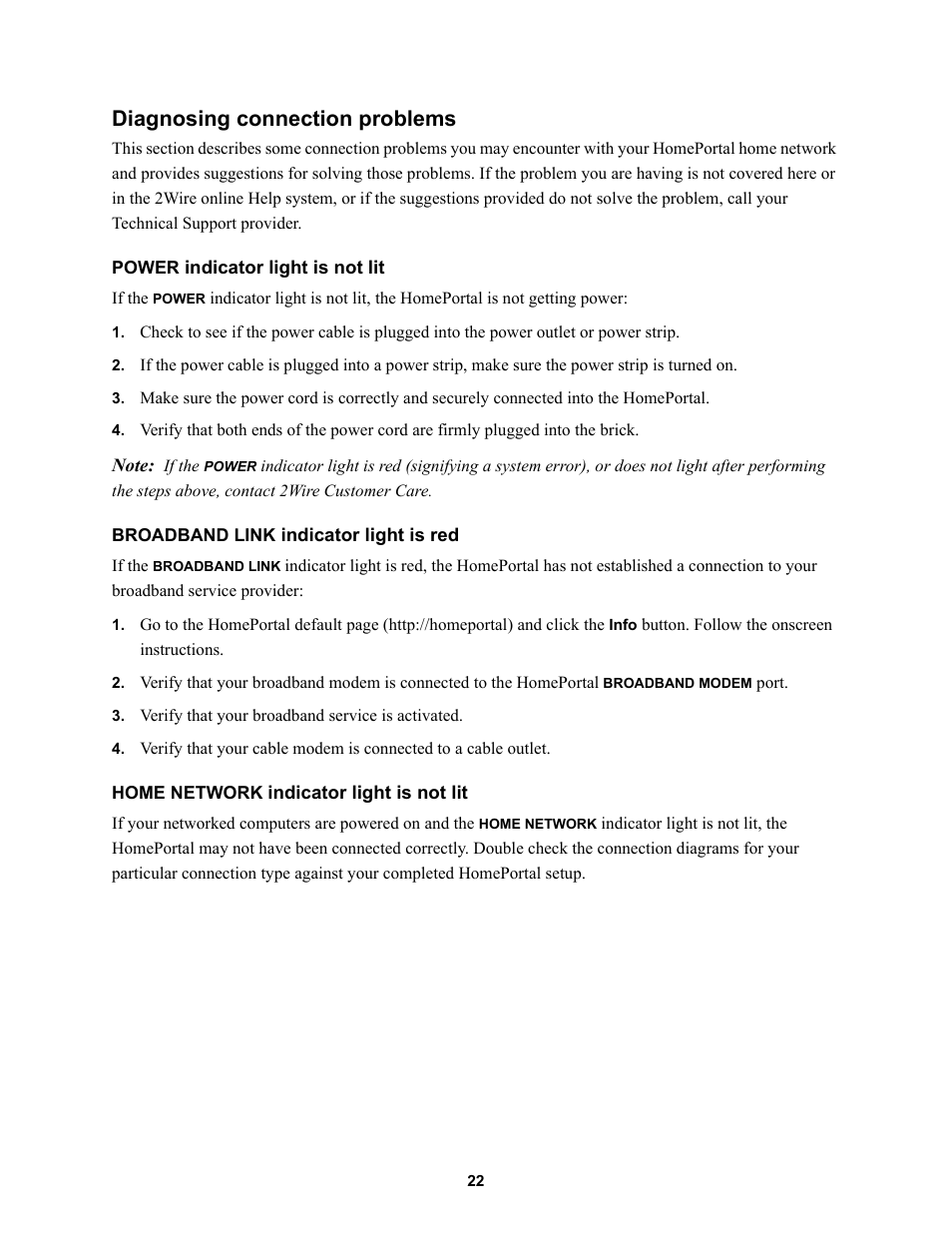 Diagnosing connection problems | 2Wire HOME PORTAL 100S User Manual | Page 26 / 55