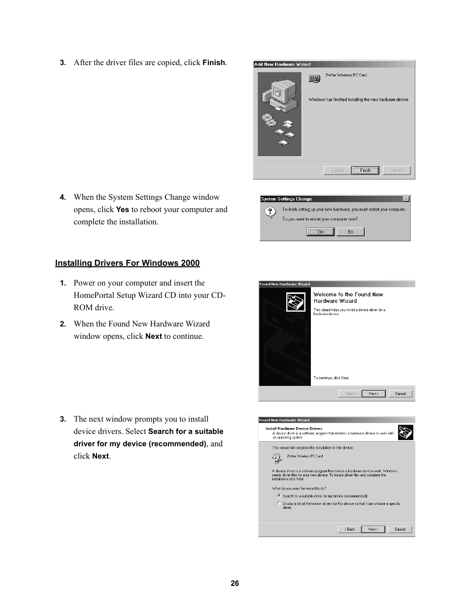 Installing drivers for windows 2000 | 2Wire HOME PORTAL 100S User Manual | Page 30 / 55
