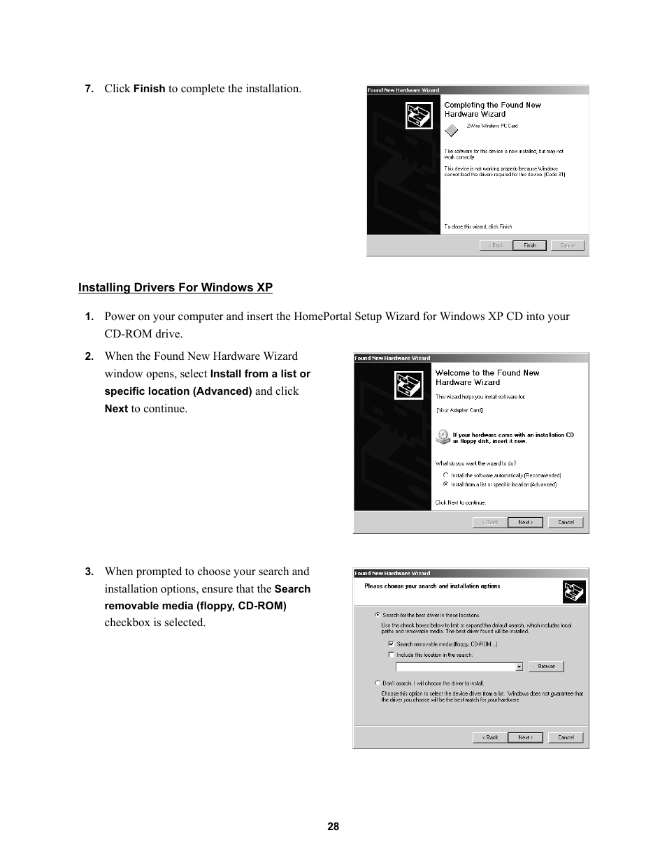 Installing drivers for windows xp | 2Wire HOME PORTAL 100S User Manual | Page 32 / 55