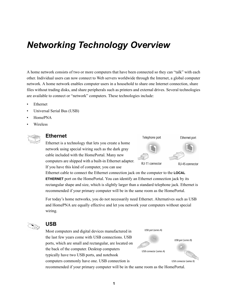 Ethernet usb, Networking technology overview | 2Wire HOME PORTAL 100S User Manual | Page 5 / 55