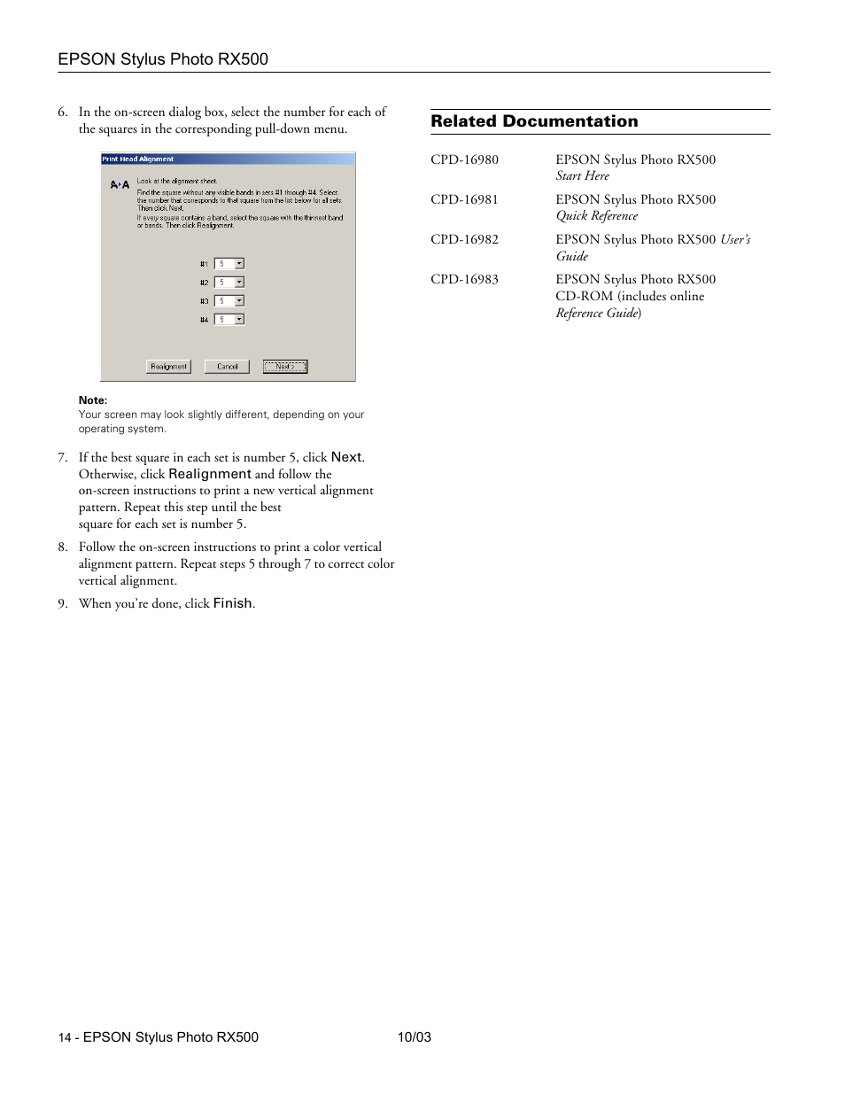 Related documentation | Epson RX500 Parts User Manual | Page 14 / 14