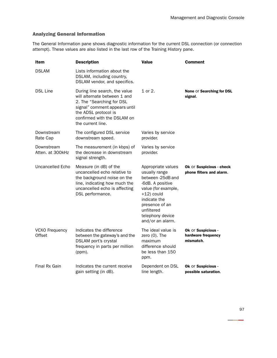 Analyzing general information | 2Wire Gateway None User Manual | Page 102 / 139