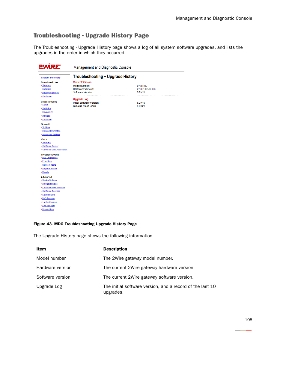 Troubleshooting - upgrade history page | 2Wire Gateway None User Manual | Page 110 / 139
