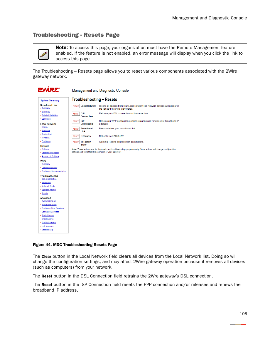 Troubleshooting - resets page | 2Wire Gateway None User Manual | Page 111 / 139