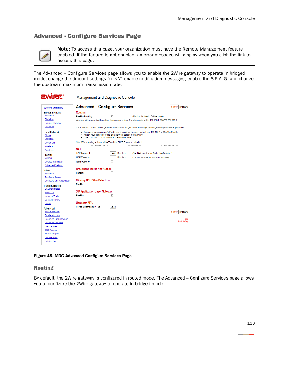 Routing, Advanced - configure services page | 2Wire Gateway None User Manual | Page 118 / 139