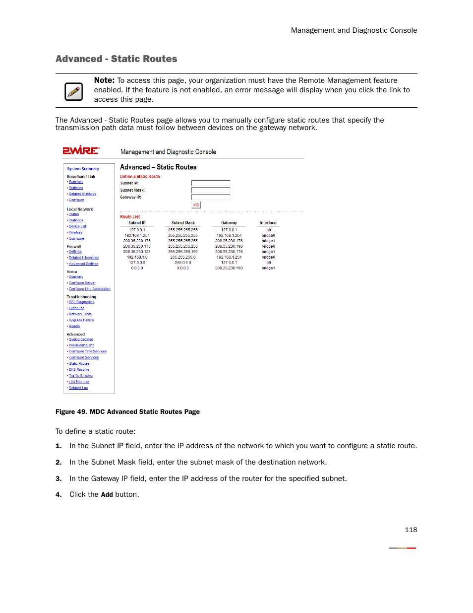 Advanced - static routes | 2Wire Gateway None User Manual | Page 123 / 139
