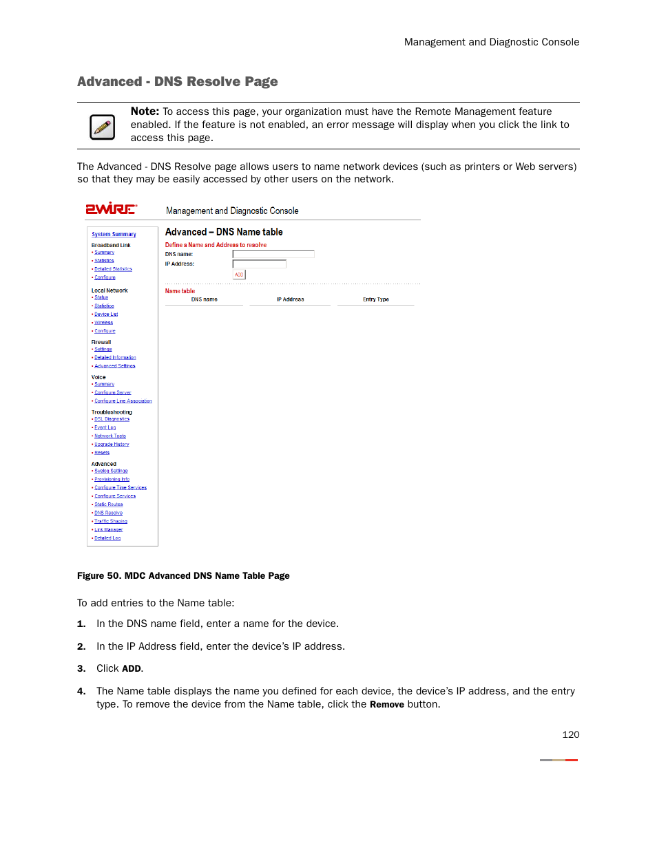 Advanced - dns resolve page | 2Wire Gateway None User Manual | Page 125 / 139