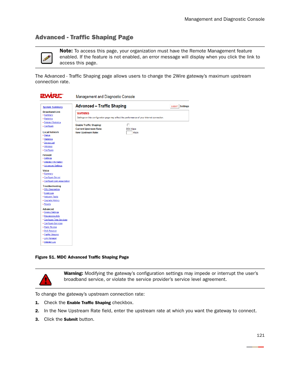 Advanced - traffic shaping page | 2Wire Gateway None User Manual | Page 126 / 139