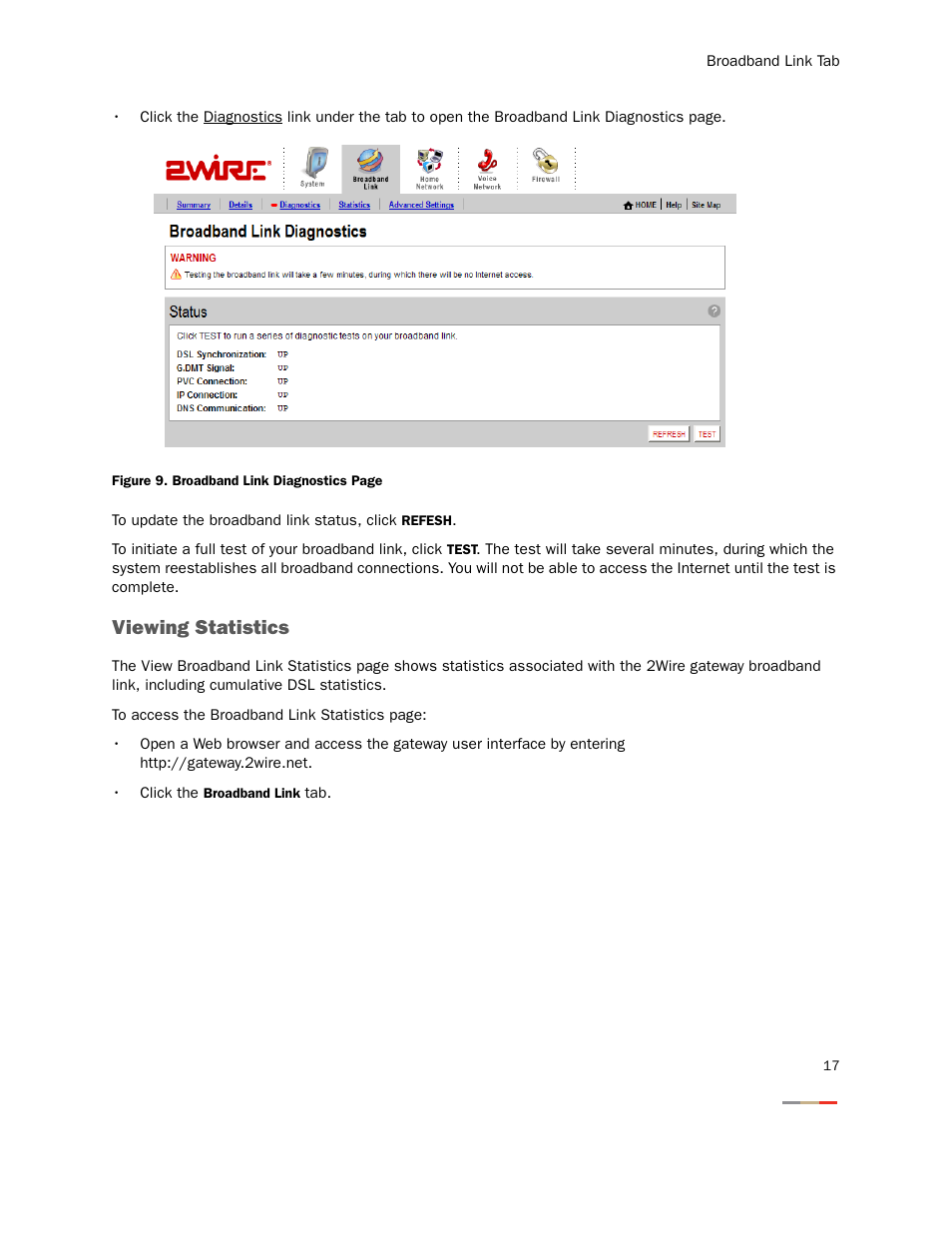 Viewing statistics | 2Wire Gateway None User Manual | Page 22 / 139