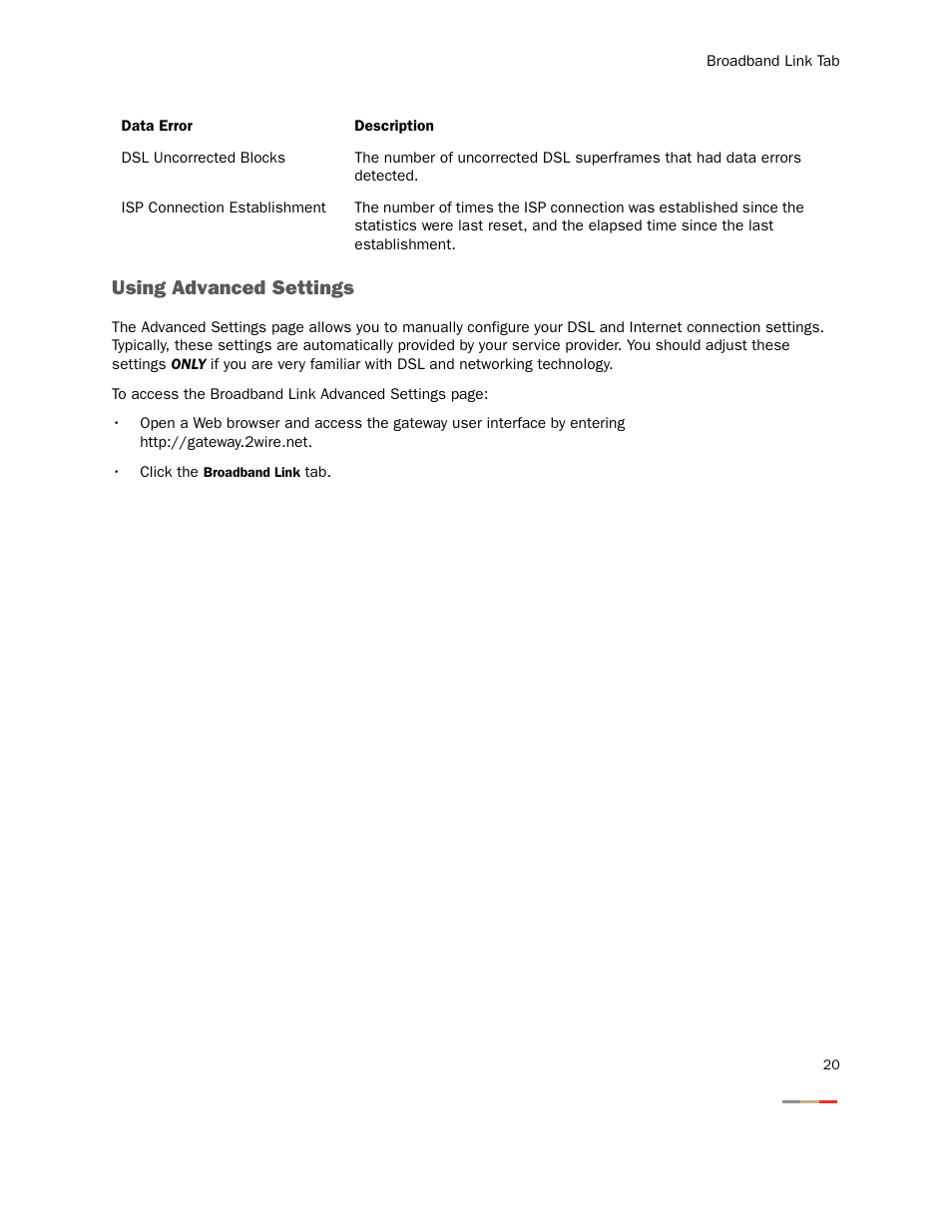 Using advanced settings | 2Wire Gateway None User Manual | Page 25 / 139