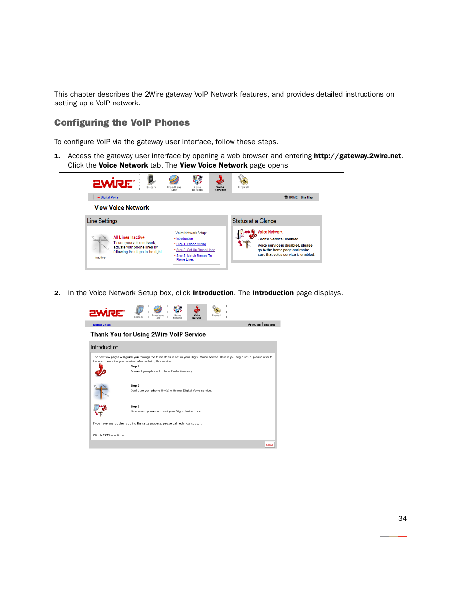 Voip network tab, Configuring the voip phones, Voip network tab configuring the voip phones | 2Wire Gateway None User Manual | Page 39 / 139