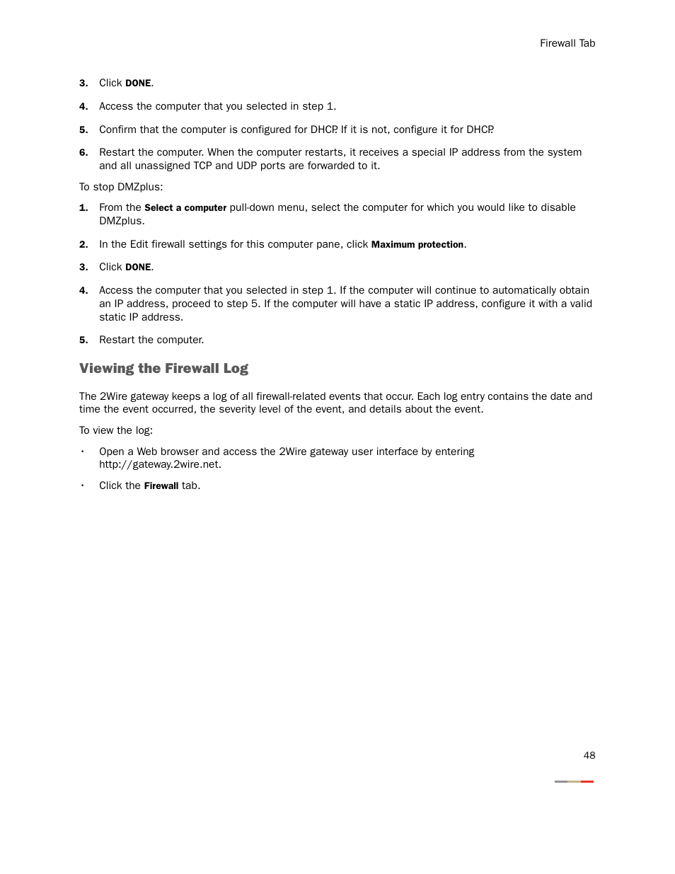 Viewing the firewall log | 2Wire Gateway None User Manual | Page 53 / 139