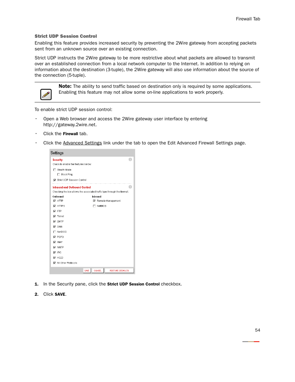 Strict udp session control | 2Wire Gateway None User Manual | Page 59 / 139