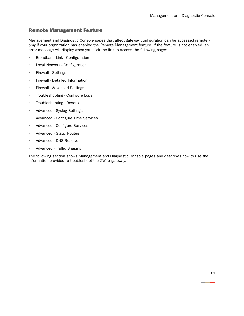 Remote management feature | 2Wire Gateway None User Manual | Page 66 / 139