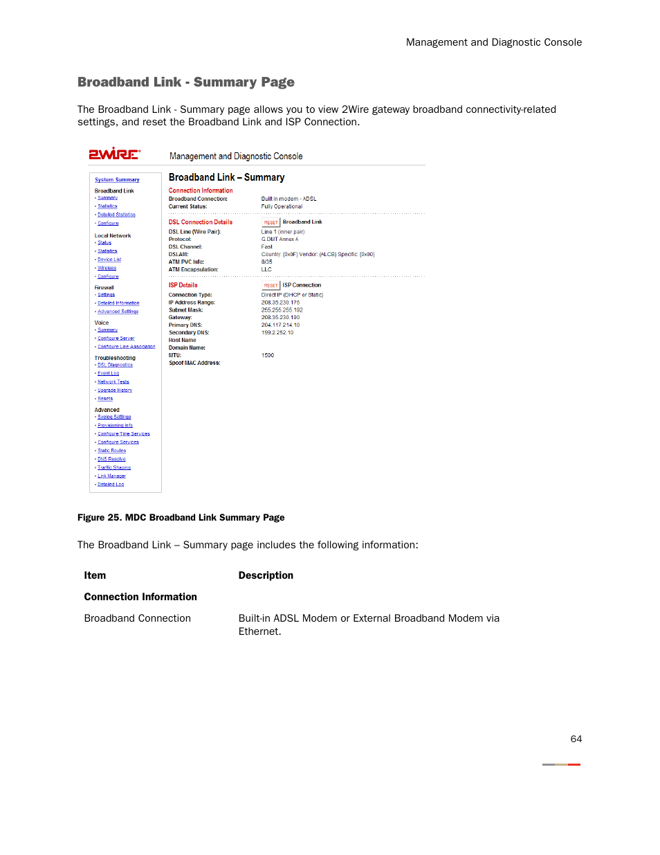 Broadband link - summary page | 2Wire Gateway None User Manual | Page 69 / 139