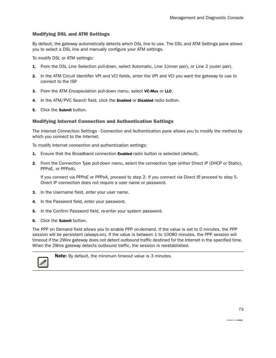 Modifying dsl and atm settings | 2Wire Gateway None User Manual | Page 78 / 139