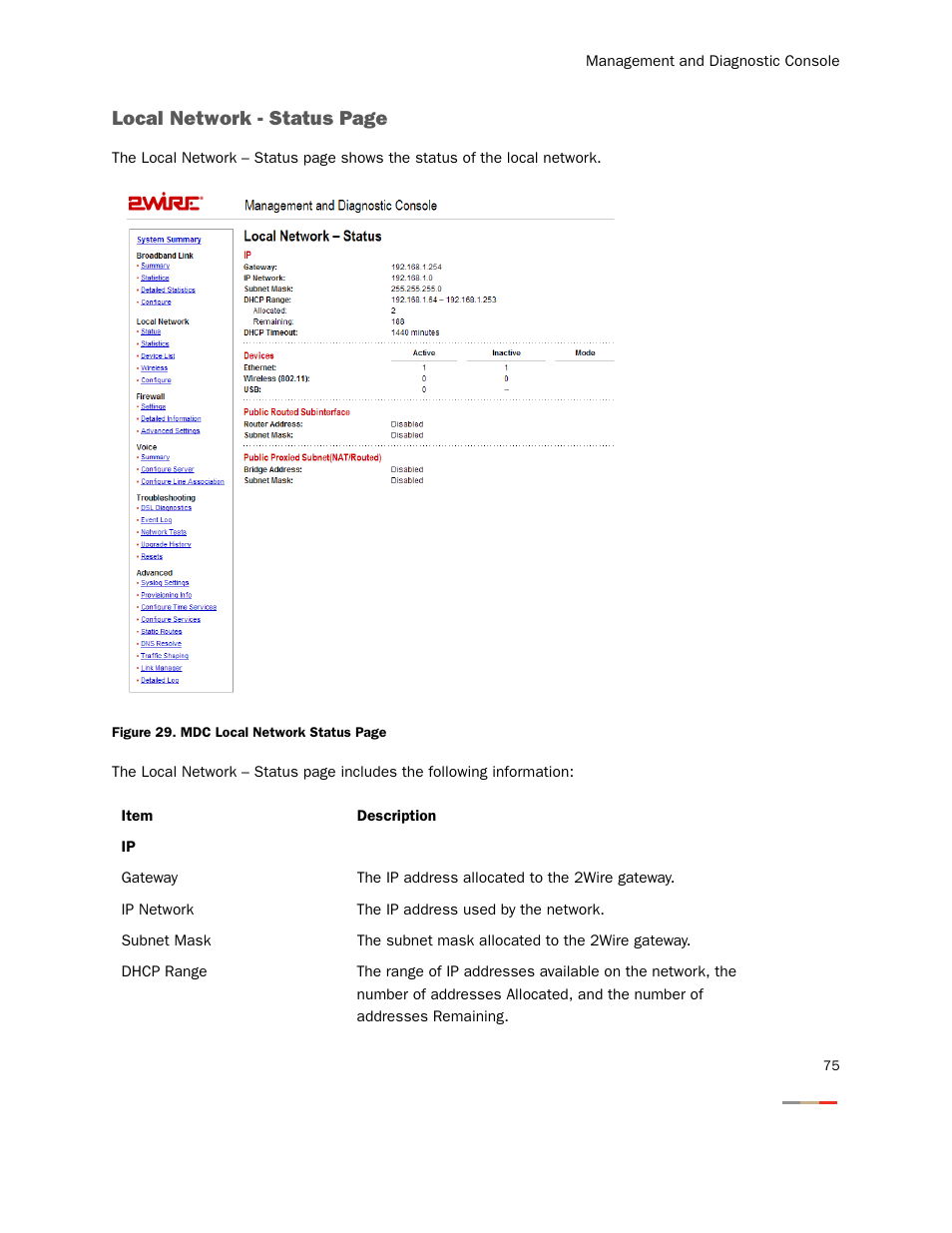 Local network - status page | 2Wire Gateway None User Manual | Page 80 / 139