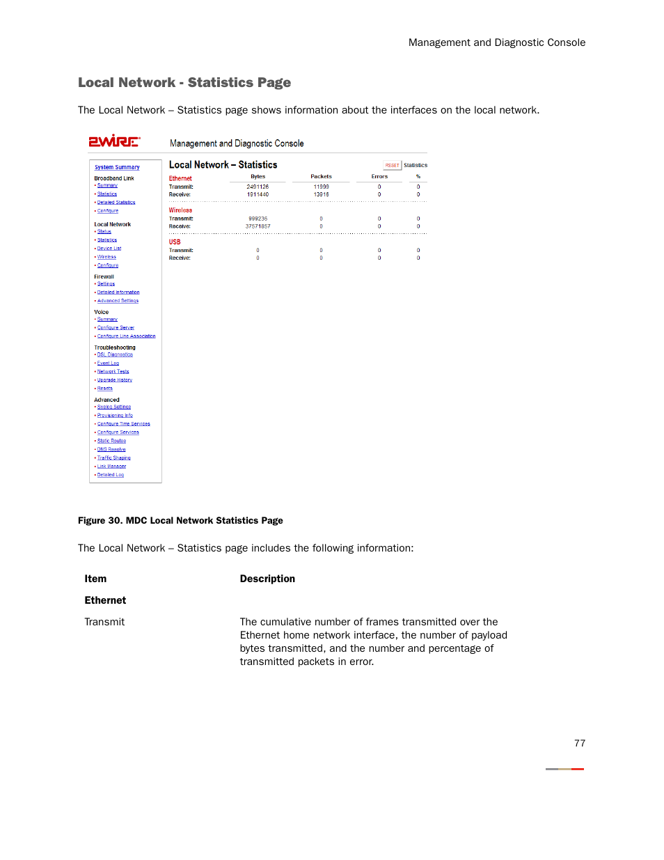 Local network - statistics page | 2Wire Gateway None User Manual | Page 82 / 139