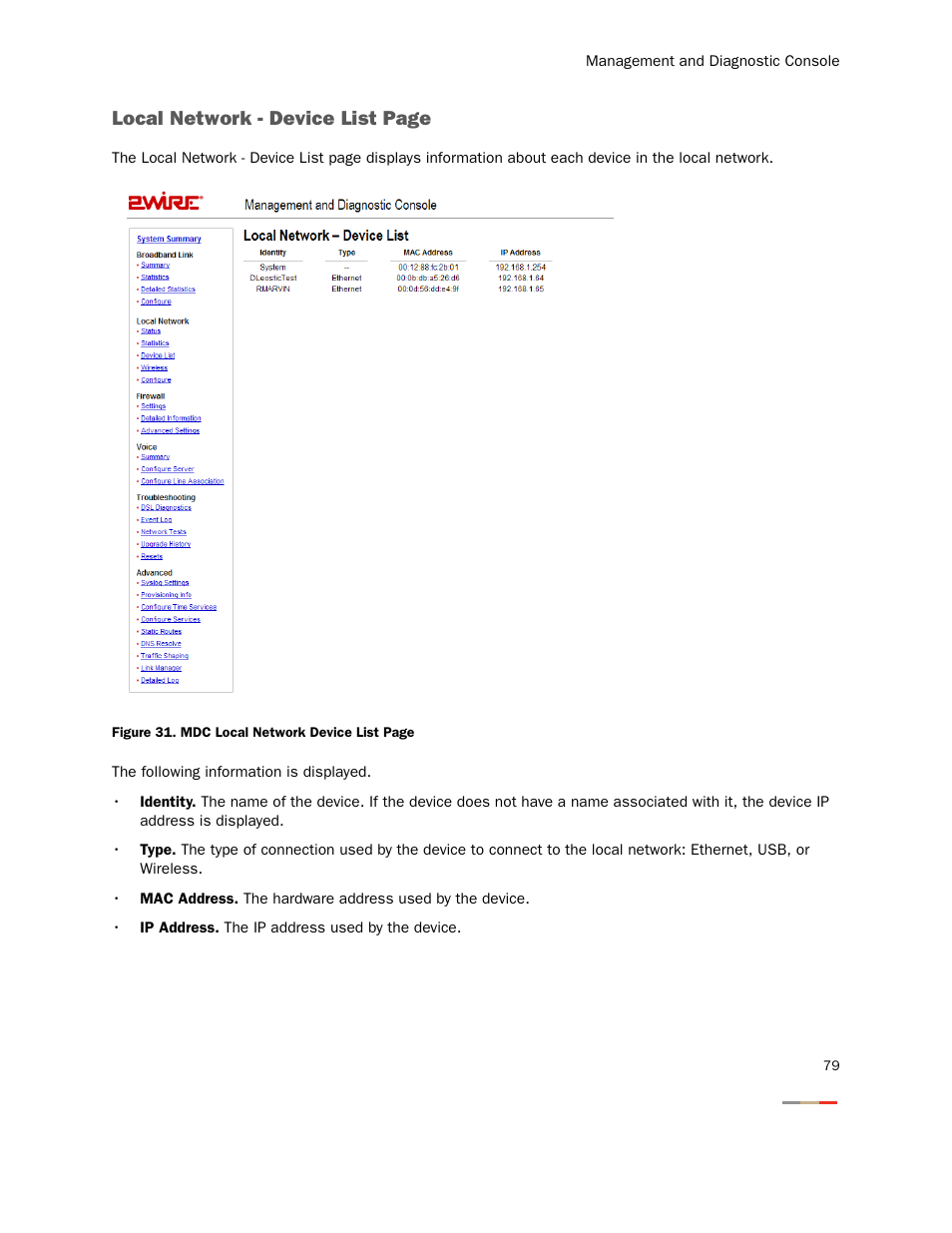 Local network - device list page | 2Wire Gateway None User Manual | Page 84 / 139