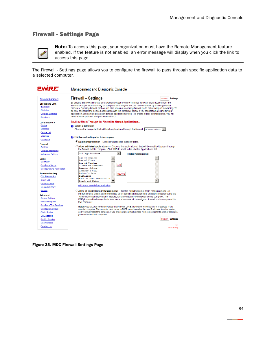 Firewall - settings page | 2Wire Gateway None User Manual | Page 89 / 139