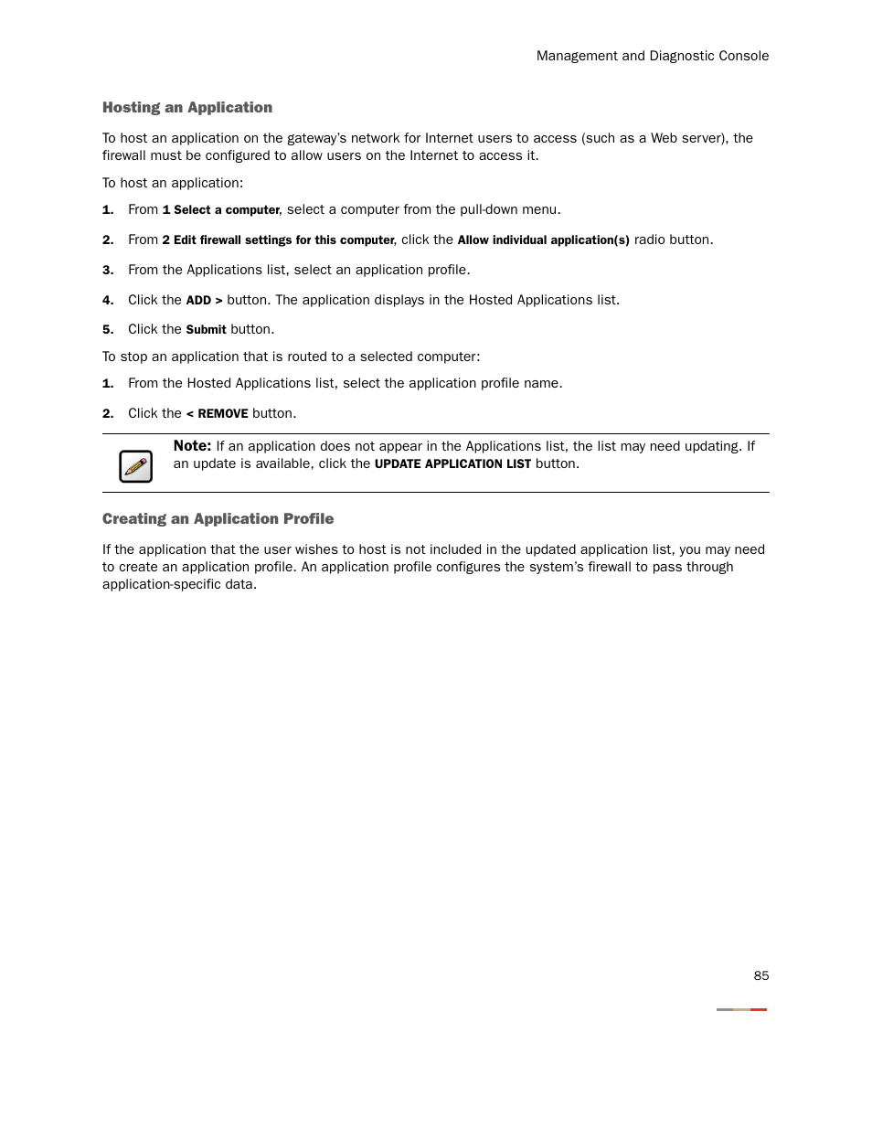 Hosting an application, Creating an application profile | 2Wire Gateway None User Manual | Page 90 / 139