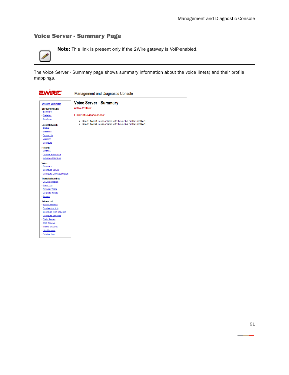 Voice server - summary page | 2Wire Gateway None User Manual | Page 96 / 139